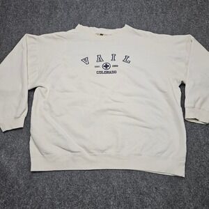 Vail Colorado‎ Crewneck Sweatshirt XL Cream Heavy Grunge AOS Rodeo Vintage 90s